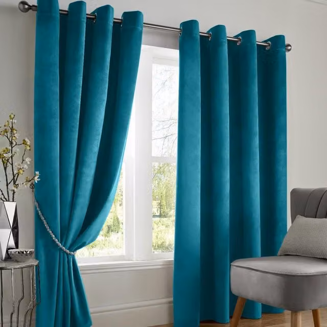 Luxury Living Velvet Thermal Blackout Eyelet Curtains, Petrol, Width: 117 cm, Drop: 229 cm – 1