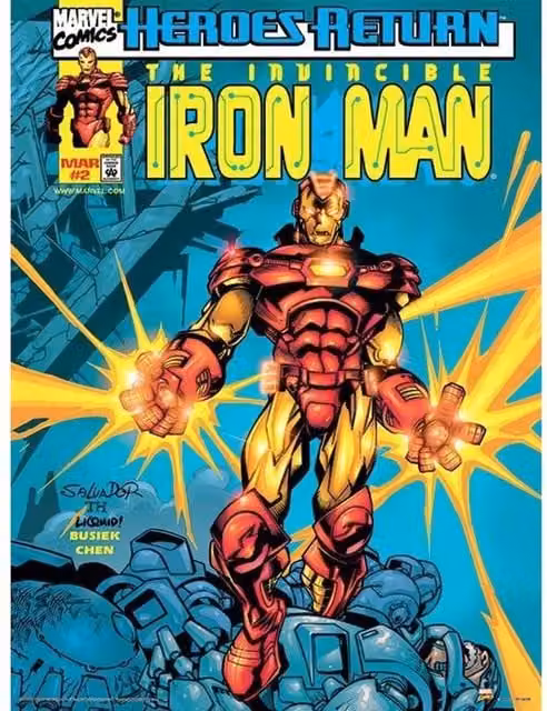Marvel Comics Iron Man Heroes Return Paper Poster in Duck Egg Blue