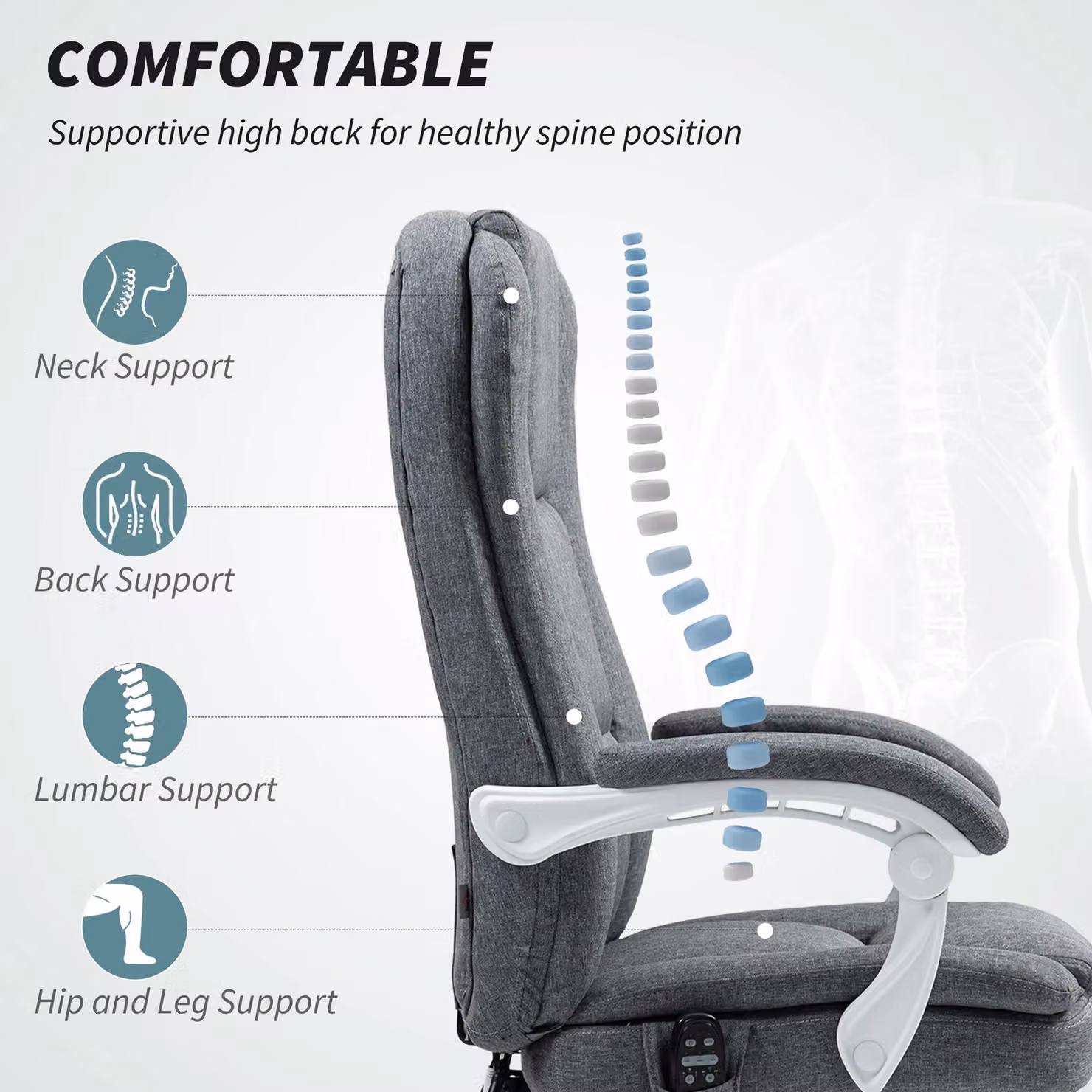 HOMCOM Grey Fabric Heated Reclining Executive Office Chair with Footrest and Headrest – 5