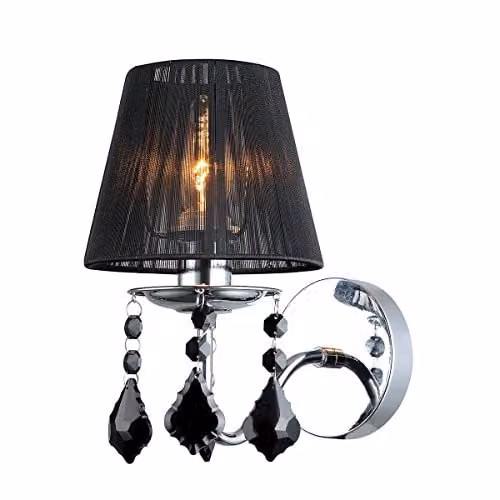 Netlighting Cornelia Wall Lamp in Chrome and Black with Black Fabric Shade, E14