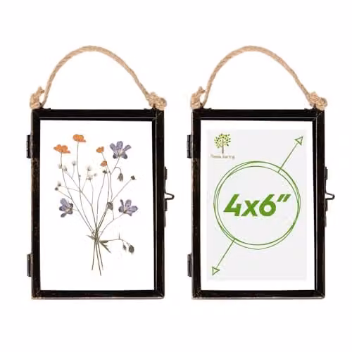 Nicola Spring Set of 2 Black Metal and Glass Hanging Photo Frames, Rectangular Industrial Style, 10 x 15 cm