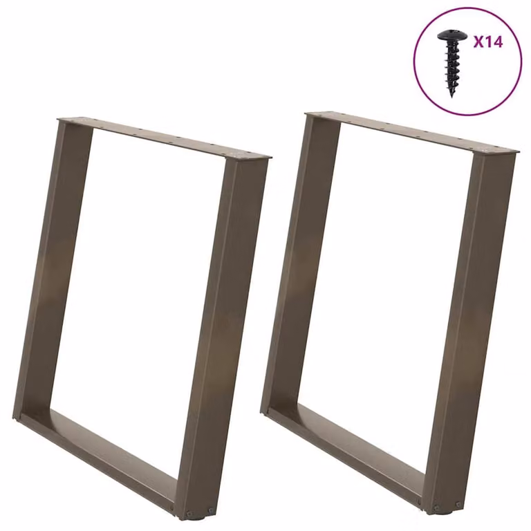 Berkfield Home Modern vidXL U-Shaped Dining Table Legs, 2 Pieces, Brown Steel, H: 72.5 cm, W: 80 cm