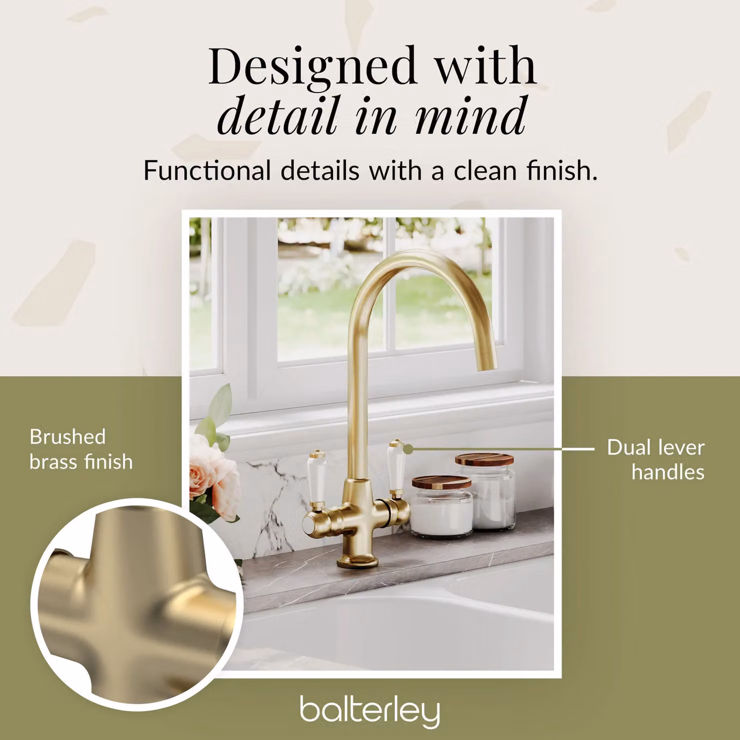Balterley Traditional Kitchen Sink Mono Mixer Tap with Single Lever and Swivel Spout in Brushed Brass – 2