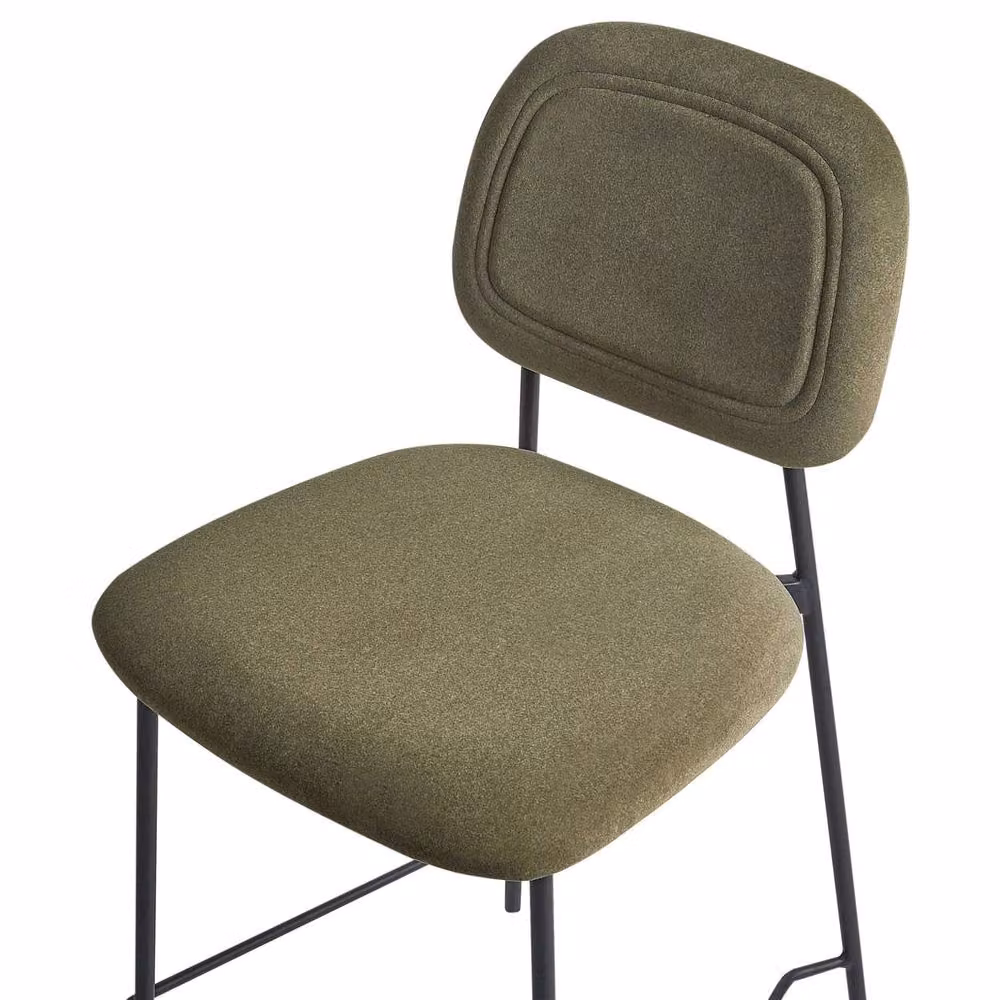 Wyld and Coco Set of 2 Olive Green Velvet Counter Height Bar Stools with Black Iron Legs – 4