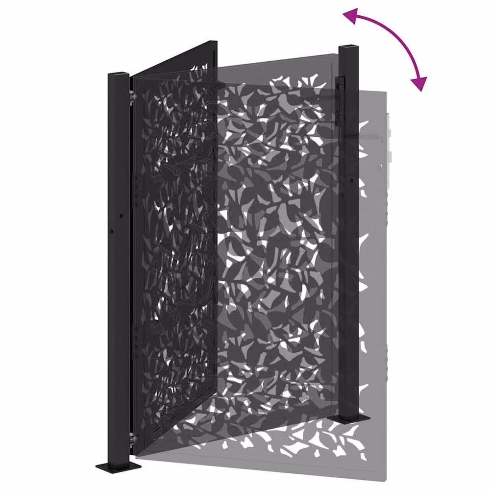 Berkfield Home Steel Garden Gate with Leaf Design in Black, W: 105 cm, H: 130 cm – 6
