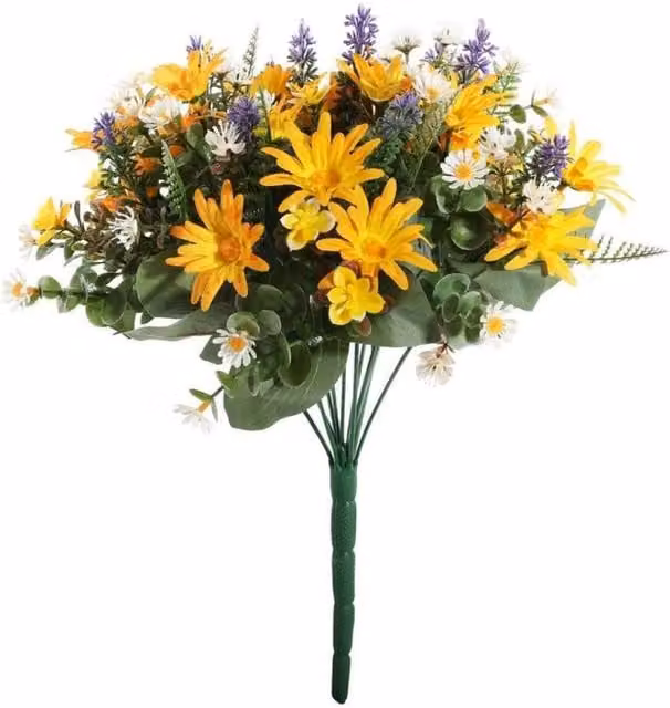 KDMD Pembroke Yellow Wild Daisy Bush, 12 Plastic Stems
