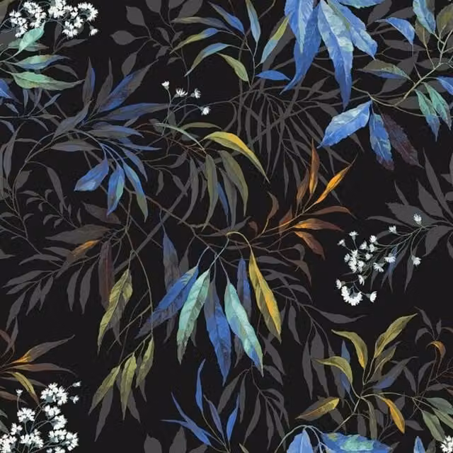 Belgravia Kanata Leaf Botanical Floral Wallpaper in Blue