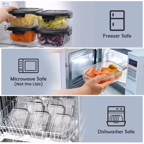 MantraRaj Airtight Glass Food Storage Container with Leakproof Plastic Lid, Transparent, 380ml – 8