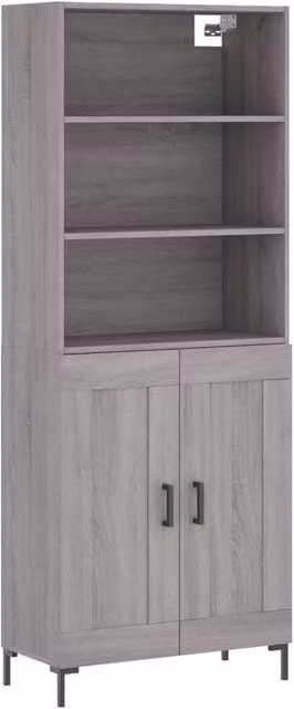 Berkfield Home Grey Sonoma Highboard with Hinged Doors and Internal Shelves, W/D/H: 69.5 x 34 x 180 cm – 1