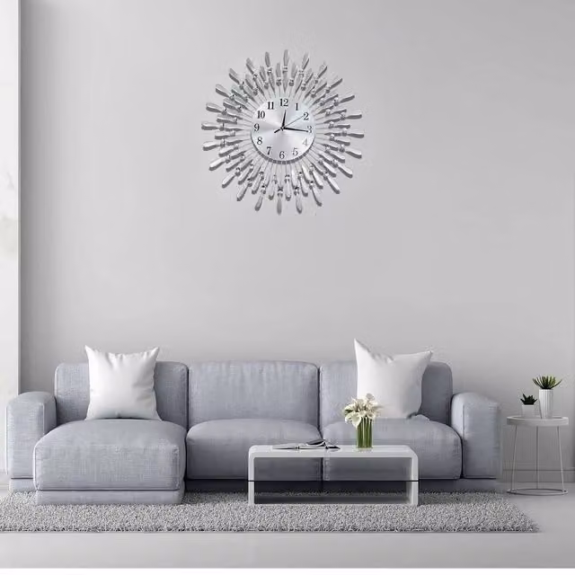 EONLION Silver Beaded Jeweled Round Quartz Wall Clock, Diameter: 60 cm – 1