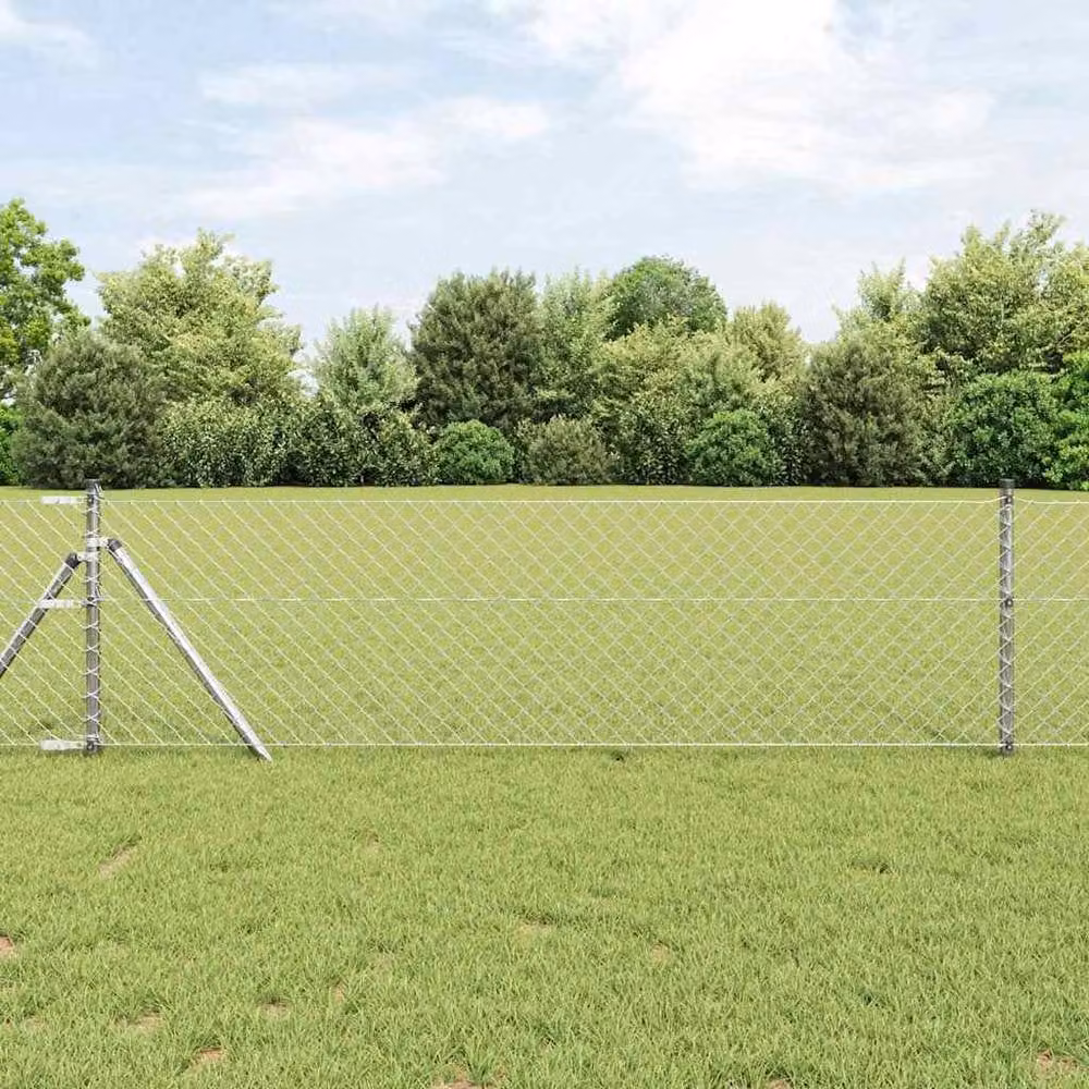Berkfield Home Silver Galvanised Steel Chain Link Fence, H: 0.6 m x W: 10 m – 2