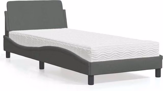 Berkfield Home Dover Single Bed with Foam Mattress, Dark Grey Upholstered Fabric, W/D/H: 90 x 200 cm – 1