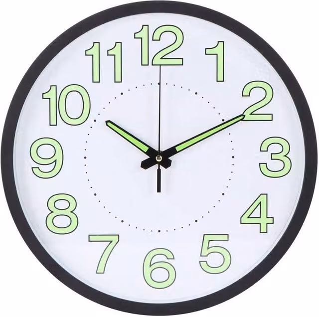 Kelvenix Black Round Quartz Wall Clock with Silent Luminous Glow in the Dark, Diameter: 30.48 cm