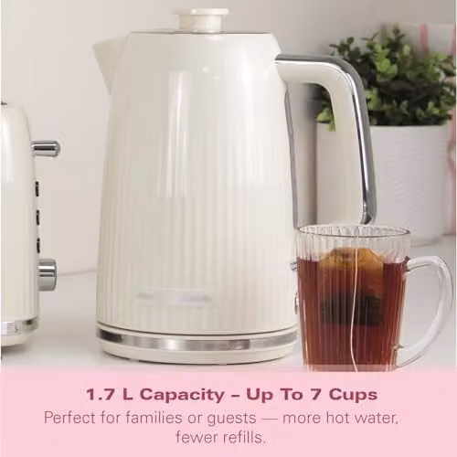 Hamilton Beach Miami Electric Kettle, 1.7 l, Sand/Beige with Auto Shut Off and Limescale Filter – 3