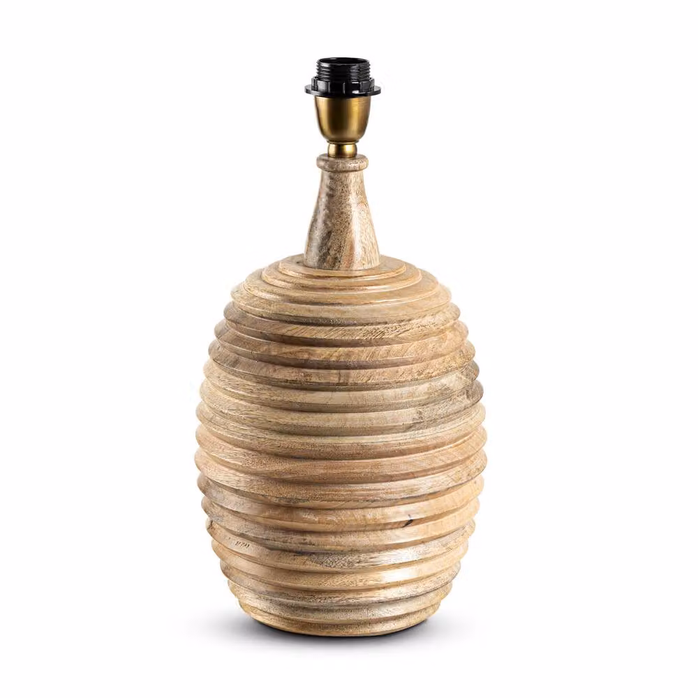 Elm Home And Garden Large Modern Wooden Table Lamp with Fabric Shade in Natural Brown and Black – 2