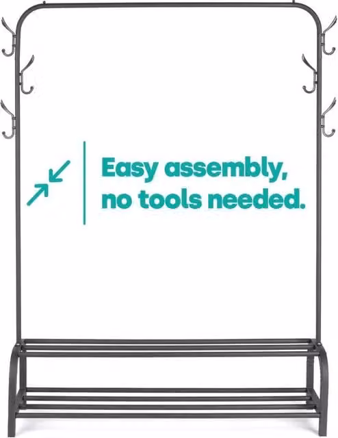 NESTLUNE Matt Black Metal Freestanding Clothes Rail and Shoe Rack