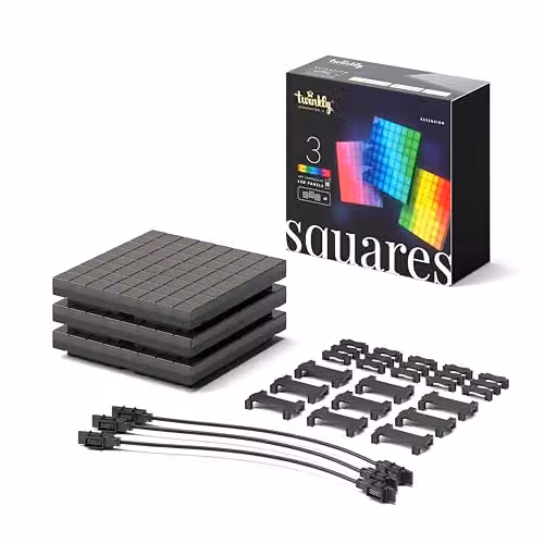 Twinkly Squares Extension Kit with 3 RGB LED Panels and Connection Cables, Multicolour Gaming and Streaming Lights Compatible with HomeKit, Alexa and Google Home – 1