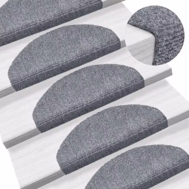 Berkfield Home Self-adhesive Needle Punch Stair Mats, Light Grey, W/D/H: 65 x 21 x 4 cm – 1