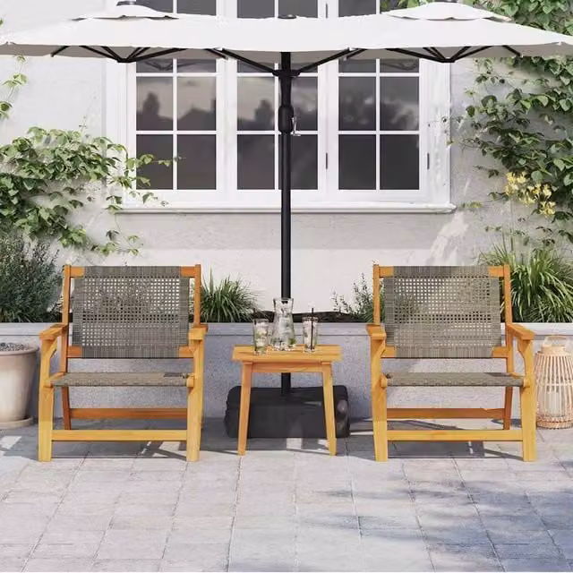 Berkfield Home Modern Garden Chairs, 2 Piece Set in Grey Acacia Wood, W/D/H: 76 x 67 x 73.5 cm