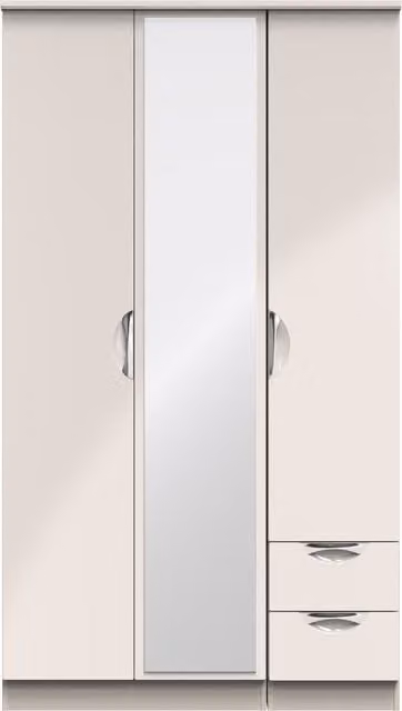 2 U Holborn Ready Assembled Tall Triple Mirror and Drawer Wardrobe in Taupe