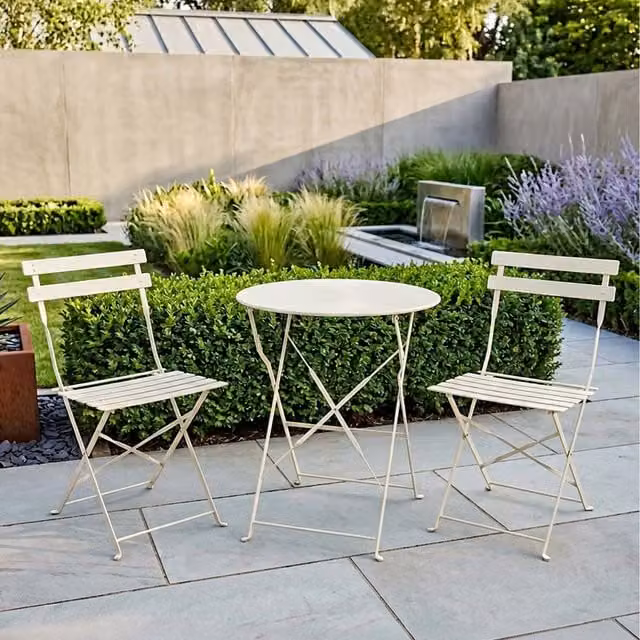 Royalcraft Modern Metal Folding Bistro Set in Beige and White