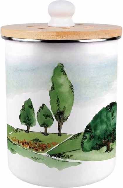 Purely Home British Landscapes Metal Food Waste Caddy, 2L, Multicoloured Enamel Kitchen Compost Bin