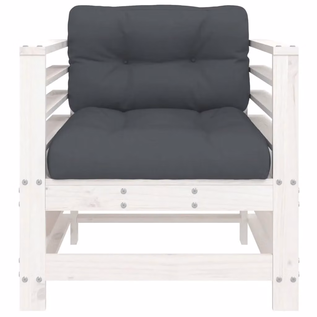 Berkfield Home Set of 2 Rustic White Solid Wood Pine Garden Chairs with Cushions – 3