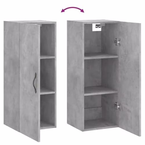vidaXL Wall Mounted Cabinet in Concrete Grey with Hinged Doors and Internal Shelves, W/D/H: 34.5 x 34.0 x 90.0 cm – 3