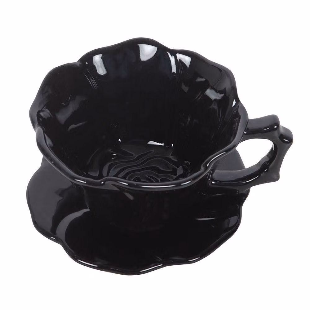 Something Different Rose Floral Ceramic Teacup and Saucer Set in Black – 2