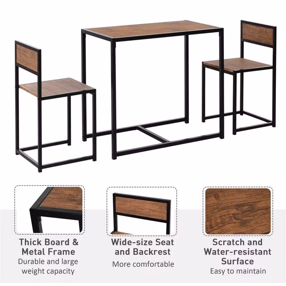 Nordara 3 Piece Industrial Dining Set with Rectangular Table and Chairs in Black and Brown – 4