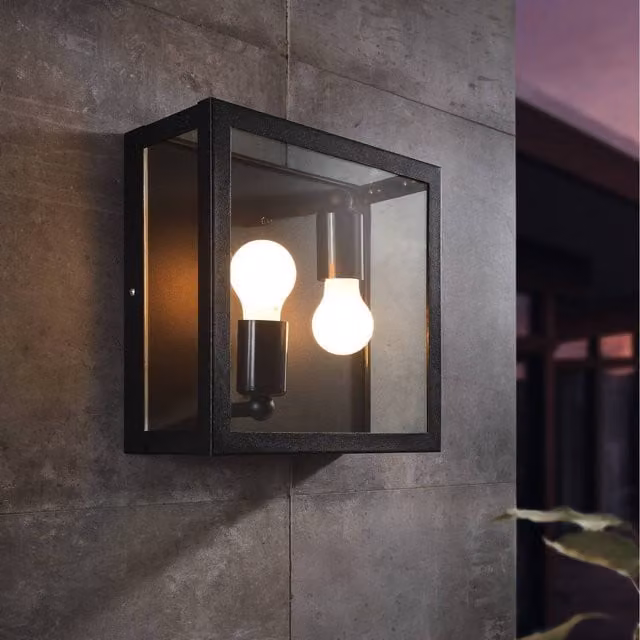 Eglo Alamonte Industrial Black Metal IP44 Outdoor Ceiling or Wall Light with Transparent Glass