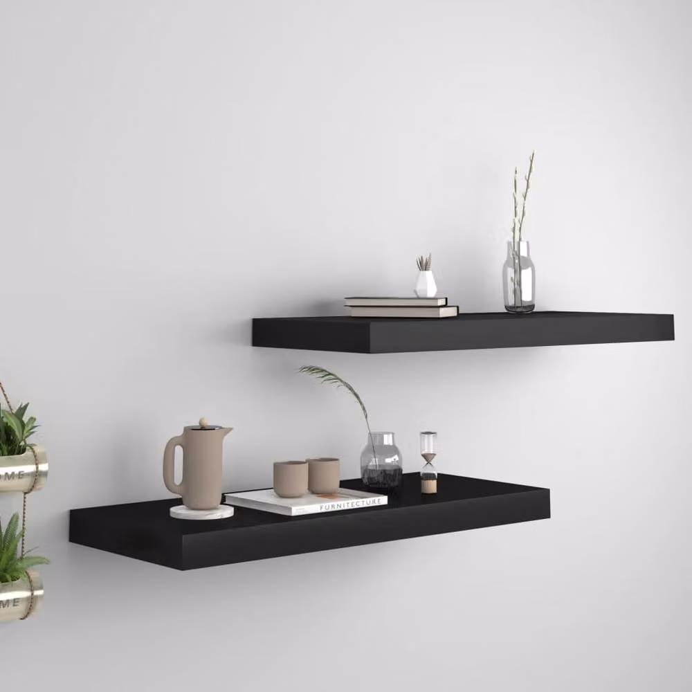 Berkfield Home Floating Wall Shelves, 2 Piece Black MDF and Metal Set, W: 60 cm, D: 23.5 cm, H: 3.8 cm – 2