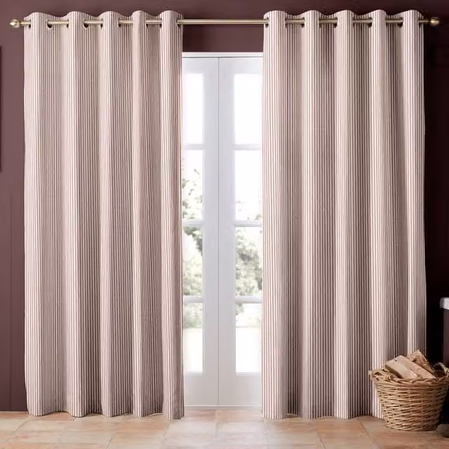 Emily Bond Oscar Stripe Made to Measure Blackout Eyelet Curtain in Pink and Black Cotton