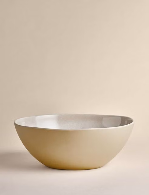 M&S Melamine Linen Reactive Picnic Serving Bowl in Sand/Beige