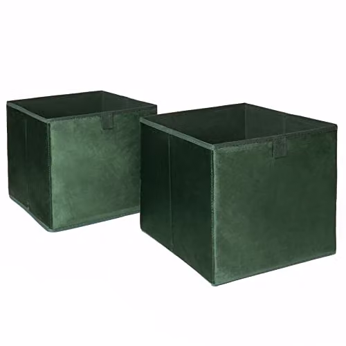 OHS Pack of 2 Matte Velvet Collapsible Storage Boxes in Green, W/D/H: 27.0 x 27.0 x 27.0 cm – 1