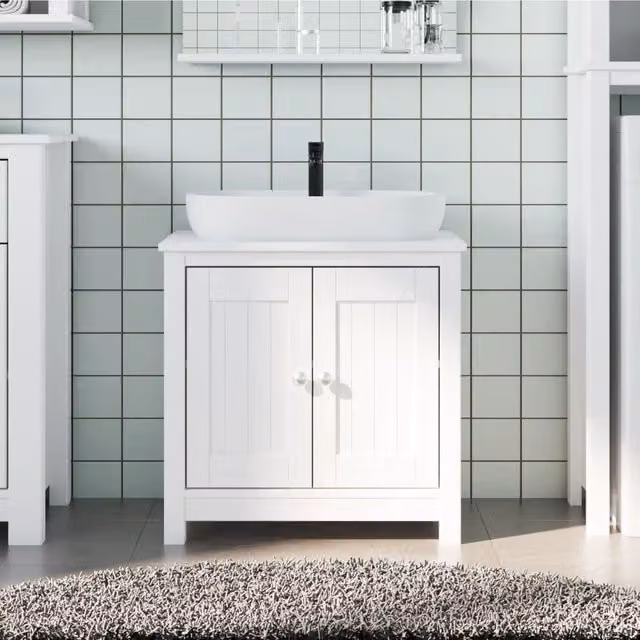 Berkfield Home BERG White Solid Wood Pine Bathroom Sink Cabinet W/D/H: 60 x 34 x 59 cm