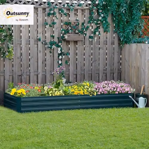 Outsunny Galvanised Steel Raised Garden Bed, Green, W: 241 cm, D: 90.5 cm, H: 30 cm – 2
