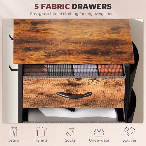 HOMCOM Rustic Brown Fabric Chest of Drawers for Bedroom – 3