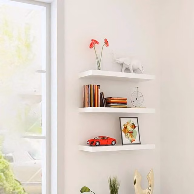 SPETLEK Pack of 3 White Floating Wooden Wall Shelves, Width: 80 cm