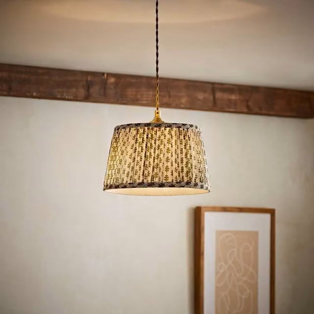 ValueLights Grange Small Floral Pleated Ceiling Pendant Lamp Shade in Green and Blue, Diameter: 25 cm