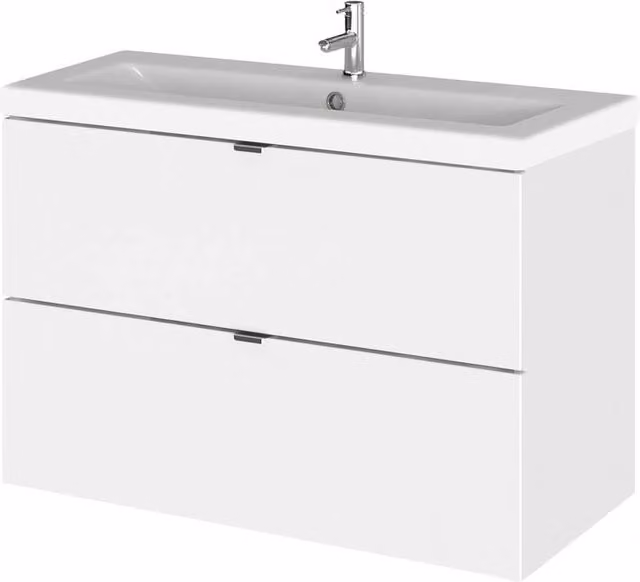 Balterley Alrewas 2 Drawer Wall Hung Vanity Basin Unit, Gloss White, W: 80 cm, D: 57.9 cm