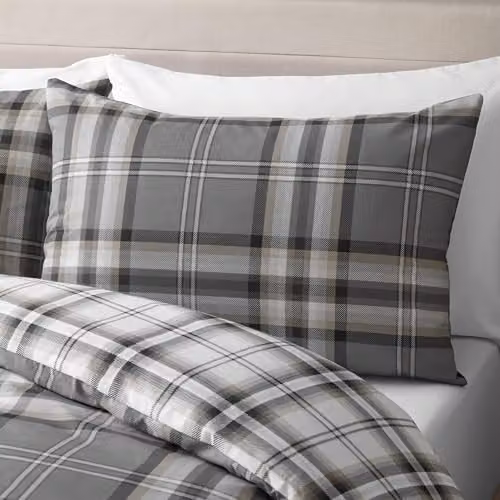 Catherine Lansfield Kelso Check Reversible Duvet Cover and Pillowcase Set in Grey and White, W/D/H: 180 x 200 cm – 2