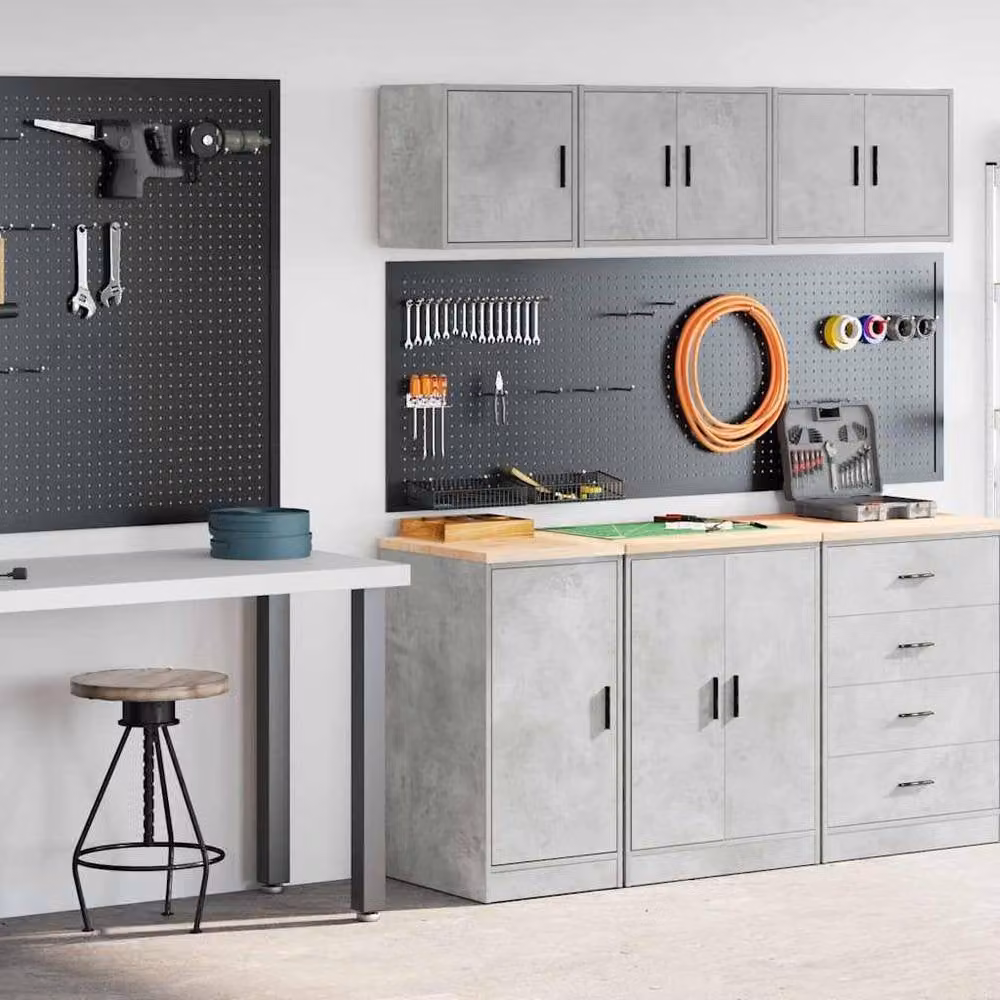 Berkfield Home Durable Garage Cabinet Doors, 2 Piece Set, Concrete Grey Engineered Wood – 1