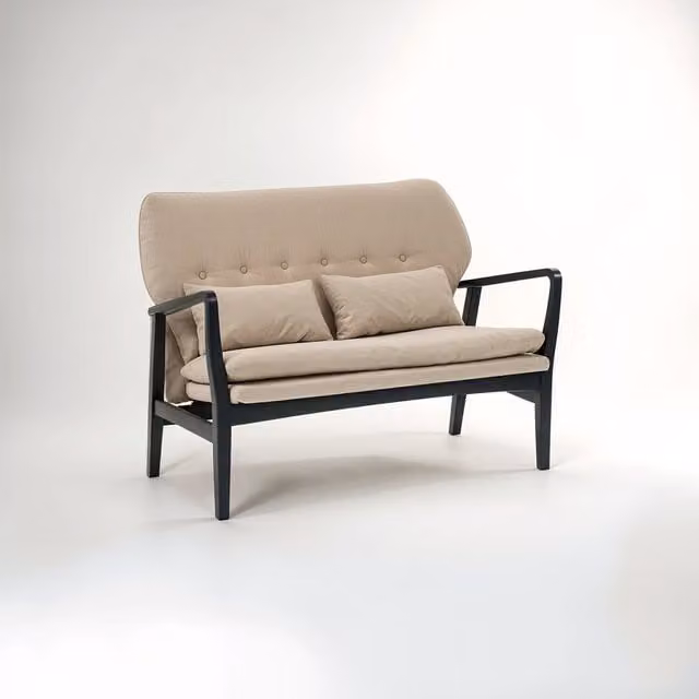 Interiors by Premier Stockholm 2 Seat Beige Fabric Sofa with Black Solid Wood Frame and Removable Covers