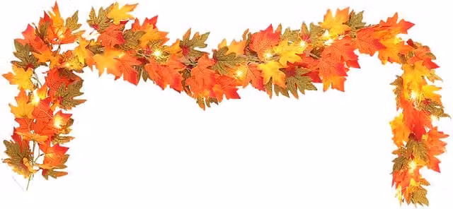 Kidkid Autumn Maple Leaf Garland with LED Lights in Orange, 170cm