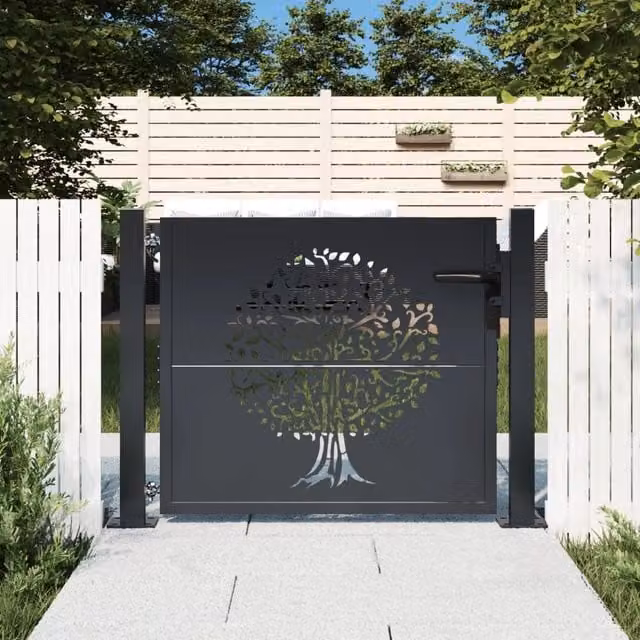 Berkfield Anthracite Steel Garden Gate with Tree Design, W: 80 cm, H: 105 cm