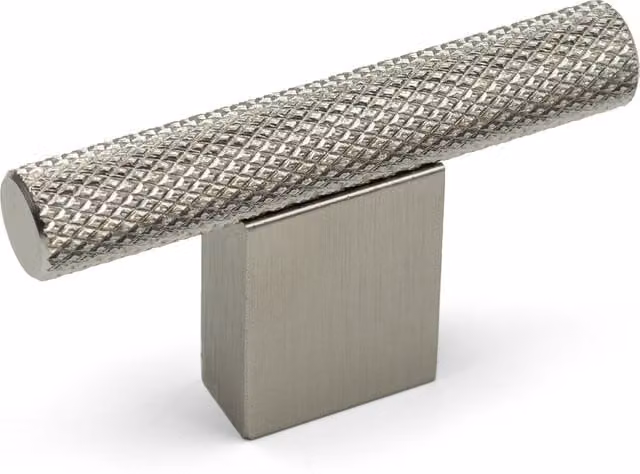 Brushed Nickel Knurled Aluminium Kitchen Cabinet Handle 160mm and Matching Knob in Grey/Silver