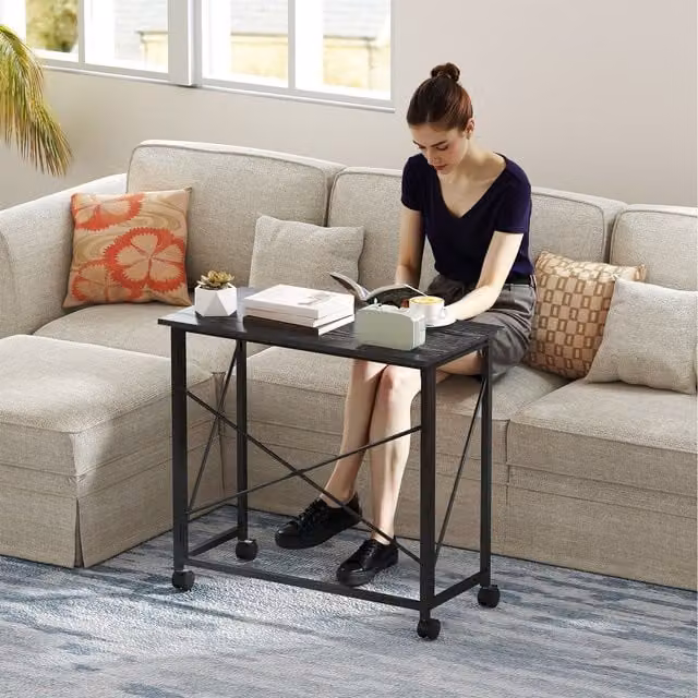 HOMCOM Small Folding Computer Desk with Castors, Black