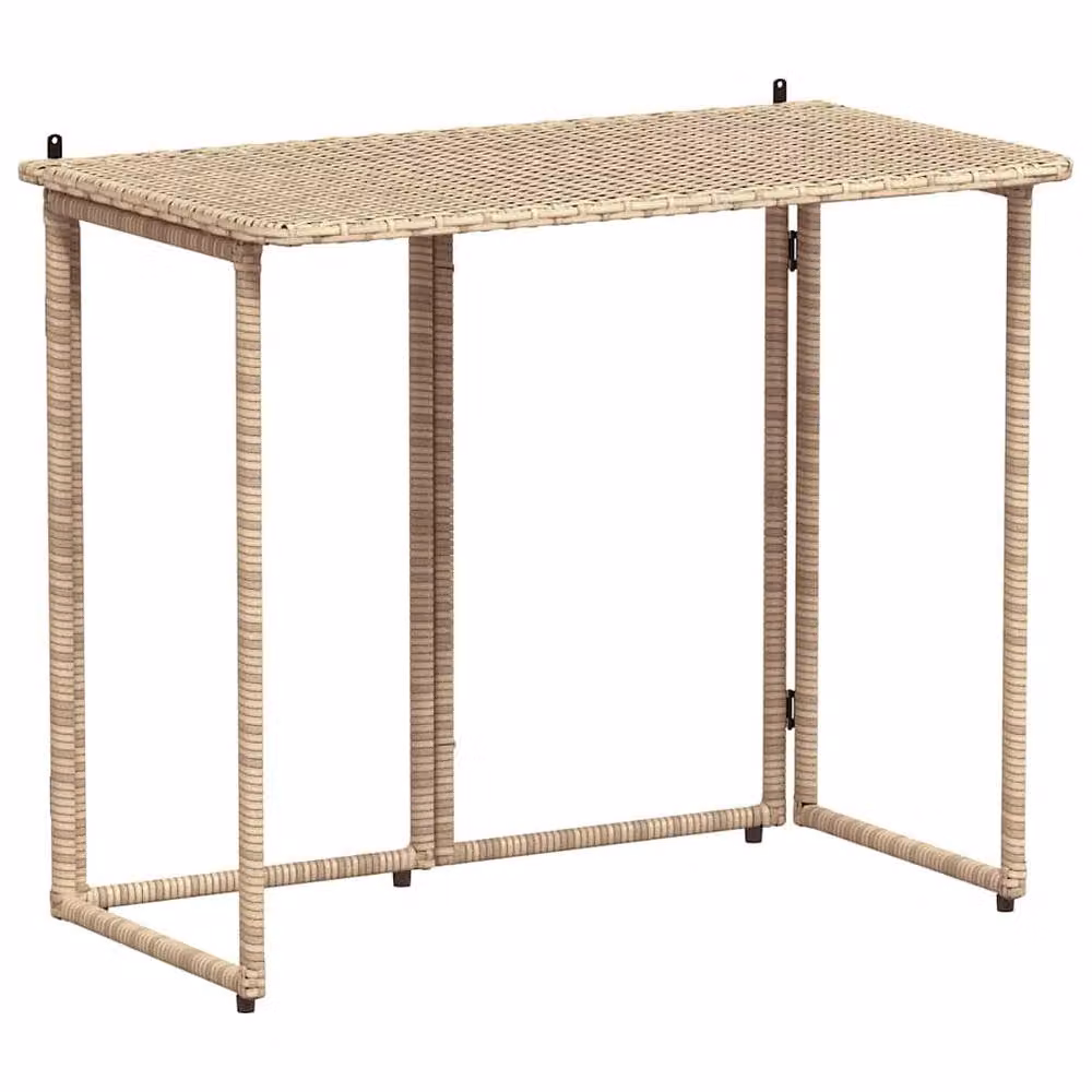 Berkfield Home Beautiful Folding Garden Table in Beige Poly Rattan, W: 90 cm, D: 51 cm, H: 75 cm – 2