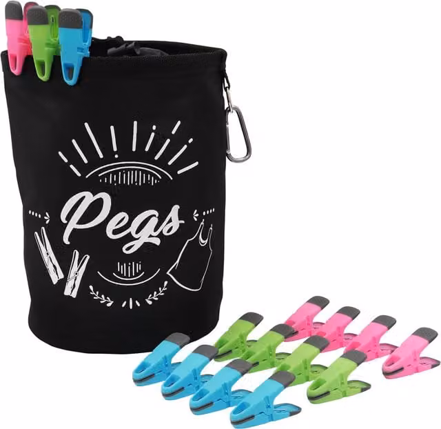 JVL Large Peg Bag with 120 Prism Soft Touch Clip Pegs in Multicolour – 1